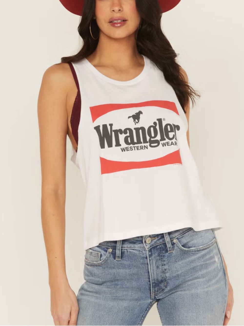 Wrangler White Tank Top with Red Logo Graphic